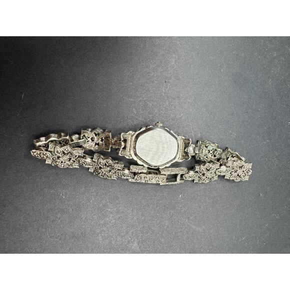 Vtg XANADU Peekaboo Silver Tone Marcasite Quartz Bracelet Womens Watch MOP Dial - Picture 8 of 11